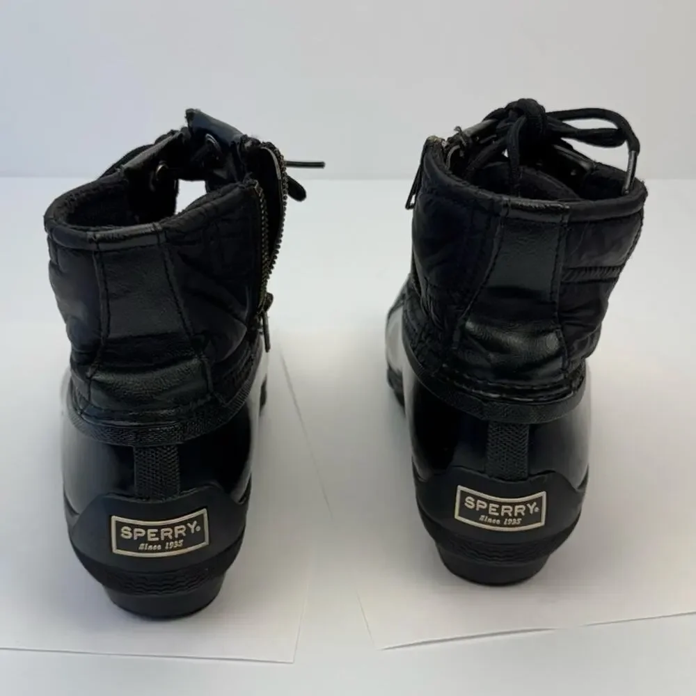 Sperry Black Waterproof Rubber‎ Nylon Quilted Lace Up Gulf Duck Fleece Boots 7M